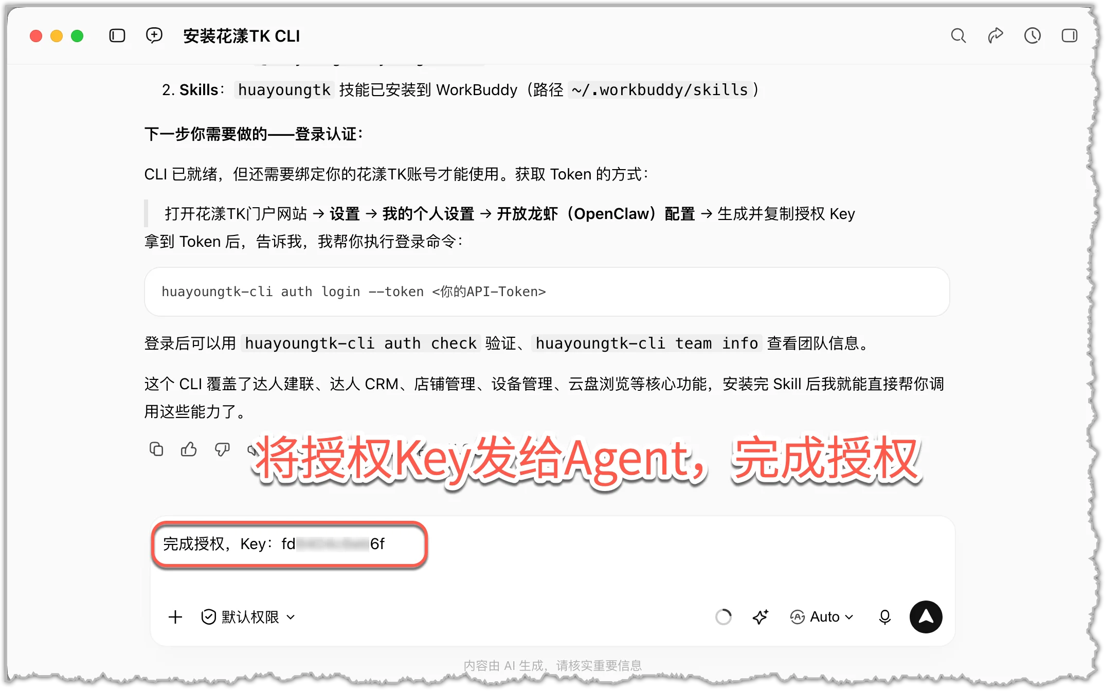 Provide the authorized Key to the AI Agent