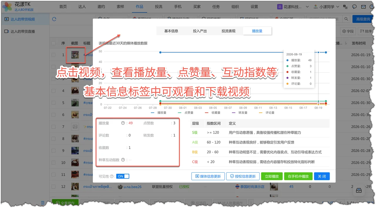 View detailed video data