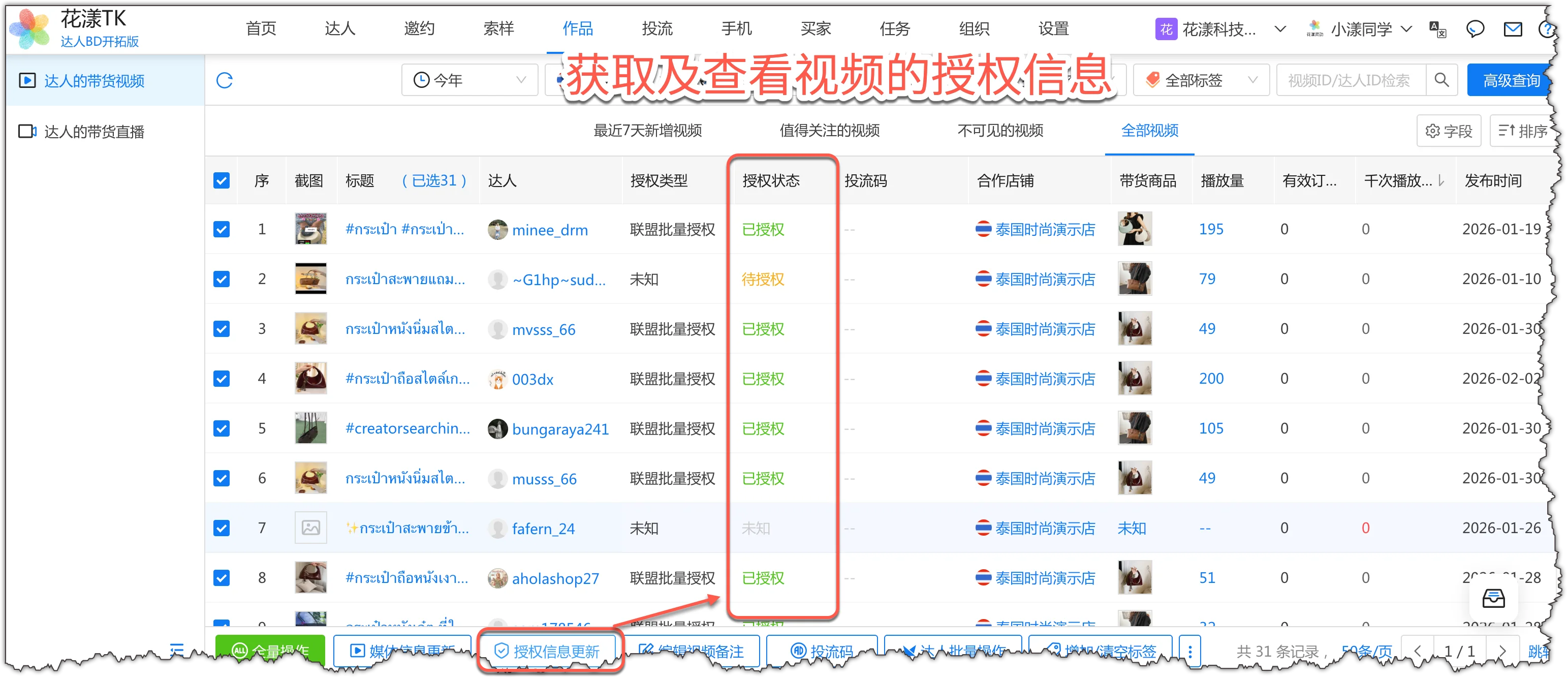 View the video’s authorization type and status, and whether the promotion code has been obtained